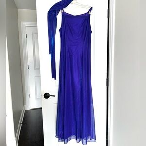 VINTAGE 90s BETSY & ADAM METALLIC BLUE/PURPLE GOWN AND SCARF